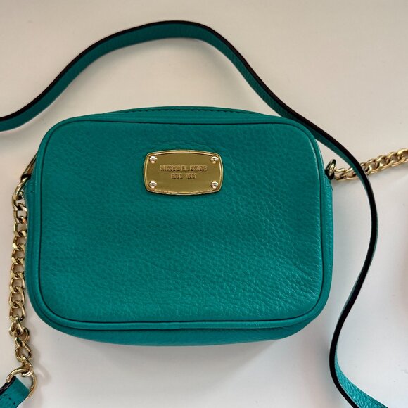 Michael Kors Crossbody Bag Turquoise/Teal with Gold Plaque - Picture 7 of 8